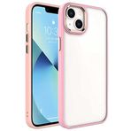 Coverzone iPhone 14 ile uyumlu Kılıf Kenarları Renkli Silikon Arkası Şeffaf Sert Kapak iPhone 14 ile uyumlu Krop Tam Koruma Kenarı Renkli Kılıf Krop Kapak Pembe Açık
