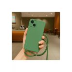 CoverZone iPhone 14 İpli Boyun Askılı Silikon Kadife İç Yüzeyli Epiphany Yeşil Cep Telefonu Kılıfı