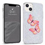 Coverzone İPhone 14 Plus / 15 Plus İle Uyumlu Simli Kelebek Tasarımlı Sert Silikon Özel Üretim Yüksek Kalite Telefon Kılıfı ÖK-1 Füme