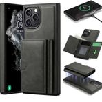 Coverzone iPhone 14 Plus ile uyumlu Deri Kılıf Magsafe ile uyumlu Wallet 2 in 1 Çıkarabilir Kart Tutucu Mıktanıslı Stand olabilen Phone case Deri Kapak Wireless Şarj Özellikli Gri
