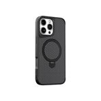 Coverzone iPhone 14 Plus ile uyumlu Kılıf Karbon Fiber Görünümlü Magsafe ile uyumlu Stand olabilen Carbon Case Tam Gövde Koruyucu Telefon Kılıfı Black