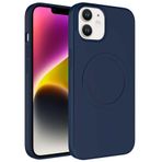 Coverzone iPhone 14 Plus Magsafe Wireless Şarj Özellikli Pastel Color Silikon Lacivert Cep Telefonu Kılıfı