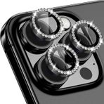 Coverzone İPhone 14 Pro / 14 Pro Max İle Uyumlu Yüksek Kalite Parlak Elmas Desenli Taşlı Siyah Özel Tasarım Kamera Lens Koruyucu İDB-91