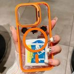 Coverzone iPhone 14 Pro ile uyumlu Kamera Lens Hediyeli Aparatlı Stand Olabilen Magsafe ile uyumlu Adventure Kamera Korumalı Kılıf Şeffaf Full Color Magnetic Wireless Telefon Kılıf Turuncu
