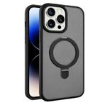Coverzone iPhone 14 Pro ile Uyumlu Mat Transparan PhaqntomRing MagSafe Destekli Standlı Kılıf, Kamera Lens Hediyeli Darbe Emici Şık Tasarım Black