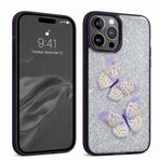 Coverzone İPhone 14 Pro İle Uyumlu Simli Kelebek Tasarımlı Sert Silikon Özel Üretim Yüksek Kalite Telefon Kılıfı ÖK-1 Derin Mor