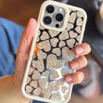 Coverzone iPhone 14 Pro Kılıf ile uyumlu Işıltılı Kalpli Kılıfı AynalıArka Kapak Simli Kalpli Desen Yumuşak Kenar Koruma Heart Şık ve Parlak Tasarım Starlight