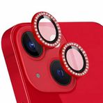 Coverzone İPhone 14/14 Plus İle Uyumlu Yüksek Kalite Parlak Elmas Desenli Taşlı Kırmızı Özel Tasarım Kamera Lens Koruyucu İDB-91