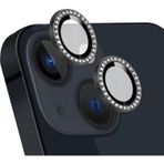 Coverzone İPhone 14/14 Plus İle Uyumlu Yüksek Kalite Parlak Elmas Desenli Taşlı Siyah Özel Tasarım Kamera Lens Koruyucu İDB-91