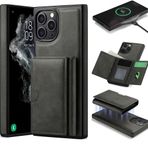 Coverzone iPhone 15 Pro ile uyumlu Deri Kılıf Magsafe ile uyumlu Wallet 2 in 1 Çıkarabilir Kart Tutucu Mıktanıslı Stand olabilen Phone case Deri Kapak Wireless Şarj Özellikli Siyah