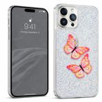Coverzone İPhone 15 Pro İle Uyumlu Simli Kelebek Tasarımlı Sert Silikon Özel Üretim Yüksek Kalite Telefon Kılıfı ÖK-1 Füme