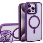Coverzone iPhone 15 Pro Max ile uyumlu Kamera Lens Hediyeli Aparatlı Stand Olabilen Magsafe ile uyumlu Adventure Kamera Korumalı Kılıf Şeffaf Full Color Magnetic Wireless Telefon Kılıf Derin Mor