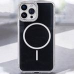 Coverzone İPhone 15 Pro Max İle Uyumlu Yüksek Kalite Özel Tasarım Parlak Elmas İşlemeli Kamera Lens Koruma Çıkıntılı Magsafe Kablosuz Şarj İle Uyumlu Animasyonlu Şeffaf Siyah Telefon Kılıfı Cak-1