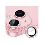 Coverzone İPhone 15/15 Plus İle Uyumlu Yüksek Kalite Parlak Elmas Desenli Taşlı Pembe Özel Tasarım Kamera Lens Koruyucu İDB-91