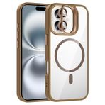 Coverzone iPhone 16 Plus ile Uyumlu Z-Etro MagSafe Wireless Şarj Destekli, Güçlü Manyetik Tutucu, Stand Olabilen, Kamera Lens Hediyeli Koruyucu Kılıf Desert Titanyum