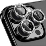 Coverzone İPhone 16 Pro / 16 Pro Max İle Uyumlu Yüksek Kalite Parlak Elmas Desenli Taşlı Siyah Özel Tasarım Kamera Lens Koruyucu İDB-91