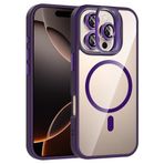 Coverzone iPhone 16 Pro Max ile Uyumlu Z-Etro MagSafe Wireless Şarj Destekli, Güçlü Manyetik Tutucu, Stand Olabilen, Kamera Lens Hediyeli Koruyucu Kılıf Derin Mor