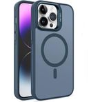 Coverzone iPhone 16 uyumlu Kamera Lens Aparatlı Stand Olabilen Magsafe ile uyumlu Kamera Korumalı Şeffaf Full Color Magnetic Wireless Telefon Kılıfı Lacivert