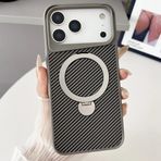 Coverzone iPhone 17 Air ile uyumlu Kılıf Karbon Fiber Görünümlü Magsafe ile uyumlu Stand olabilen Carbon Case Tam Gövde Koruyucu Telefon Kılıfı Gray