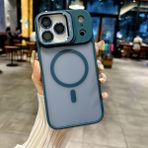 Coverzone iPhone 17 Air uyumlu Kamera Lens Aparatlı Stand Olabilen Magsafe ile uyumlu Kamera Korumalı Şeffaf Full Color Magnetic Wireless Telefon Kılıfı Lacivert