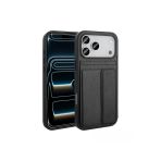 Coverzone İphone 17 Pro Max İle Uyumlu Deri Kartlıklı Sevilla Kartlık Hazneli Şık Telefon Kılıfı-Siyah