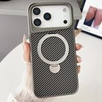 Coverzone iPhone 17 Pro Max ile uyumlu Kılıf Karbon Fiber Görünümlü Magsafe ile uyumlu Stand olabilen Carbon Case Tam Gövde Koruyucu Telefon Kılıfı Gray