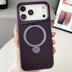 Coverzone iPhone 17 Pro Max ile uyumlu Kılıf Karbon Fiber Görünümlü Magsafe ile uyumlu Stand olabilen Carbon Case Tam Gövde Koruyucu Telefon Kılıfı Purple