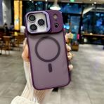 Coverzone iPhone 17 Pro Max uyumlu Kamera Lens Aparatlı Stand Olabilen Magsafe ile uyumlu Kamera Korumalı Şeffaf Full Color Magnetic Wireless Telefon Kılıfı Derin Mor