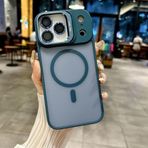 Coverzone iPhone 17 uyumlu Kamera Lens Aparatlı Stand Olabilen Magsafe ile uyumlu Kamera Korumalı Şeffaf Full Color Magnetic Wireless Telefon Kılıfı Lacivert