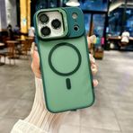 Coverzone iPhone 17 uyumlu Kamera Lens Aparatlı Stand Olabilen Magsafe ile uyumlu Kamera Korumalı Şeffaf Full Color Magnetic Wireless Telefon Kılıfı Yeşil