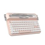 Coverzone Kablosuz Bluetooth & 2.4G Çift Modlu Retro Daktilo Tasarımlı Klavye – Yuvarlak Tuşlu, Tablet & Telefon Standlı, Ergonomik, Taşınabilir, Pille Çalışan, Sessiz ve Konforlu AJAZZ AF84 Pembe
