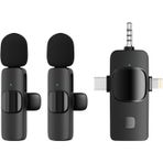 Coverzone Kablosuz İkili Yaka Mikrofonu iPhone ile Uyumlu 3.5mm Aux iPhone Type-C PC Tablet Video Kayıt Röportaj Canlı Yayın Vlog Kablosuz Mikrofon USB C ve Amfi ve Bilgisayar Uyumlu ZR564