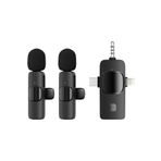 Coverzone Kablosuz İkili Yaka Mikrofonu iPhone ile Uyumlu 3.5mm Aux iPhone Type-C PC Tablet Video Kayıt ZR564