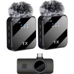 Coverzone Kablosuz Yaka Mikrofonu Çift Mikrofon Type-C Girişli Cihazlar ile Uyumlu Type-C Portlu Telefon Pc Tablet Video Kayıt Röportaj Canlı Yayın Vlog Kablosuz Mikrofon 1027