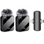 Coverzone Kablosuz Yaka Mikrofonu Çiftli Mikrofon iPhone 15 16 17 ile Uyumlu TYPE-C/Lightning Portlu Telefon PC Tablet Video Kayıt Röportaj Canlı Yayın Vlog Kablosuz Mikrofon F15-2