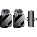 Coverzone Kablosuz Yaka Mikrofonu Çiftli Mikrofon Iphone 15 16 17 Ile Uyumlu Type-C/Lightning Portlu Telefon Pc Tablet Video Kayıt Röportaj Yayın Vlog Kablosuz Mikrofon F15-2