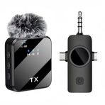 Coverzone Kablosuz Yaka Mikrofonu Tekli Mikrofon iPhone 16 ile Uyumlu TYPE-C/Aux/Lightning Portlu Telefon PC Tablet Video Kayıt Röportaj Canlı Yayın Vlog Kablosuz Mikrofon 1030