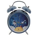 Coverzone Modern Resimli Çalar Saat Dekoratif Yüksek Sesli Mekanik Alarm Sesli Uzay Temalı Çalar Alarmlı Saat Dekoratif Hediyelik 16 x 11 x 5 cm Ay Yolculuğu Petrol Mavi