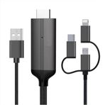 CoverZone Phone To HDMI Kablo, 2k 60Hz Yüksek Hızlı, 3in1 Kablo Telefondan HDMI Çıkış Kablo Type-C Lightning Micro USB Çevirici ZR847