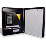 Coverzone Premium Suni Deri Sekreterlik – Mandallı Evrak Tutucu, Tablet Bölmeli Organizer, Çok Gözlü Evrak Dosyası (32.5 × 25 Cm), Siyah - Hesap Makineli