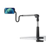Coverzone Profesyonel Ayarlanabilir LED Işıklı Uzun Kollu Alüminyum Masaüstü 4-6.5 inç Kadar Uyumlu iPhone ile Uyumlu Telefon Stant ve Tutucu | Cantilever Kol Tasarım, 360° Döner (L365 - Siyah)