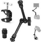 Coverzone Profesyonel Magic Arm DSLR Kamera Tutucu Süper Kelepçeli Mengene Stand, 1/4 3/8 Dişli Flaş Pabuçlu Esnek Mafsallı Kol Tripod Masa Gidon Monitör Mikrofon Aksiyon Kamera Sabitleme, MG01, Siyah