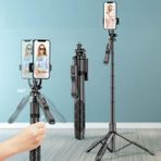 Coverzone Profesyonel Tripod Ve Selfie Çubuğu L16 Bluetooth Uzaktan Kumandalı 153 cm Cep Telefonu Yüksekliği Ayarlanabilir Masaüstü Portatif Taşınabilir İç Dış Mekan Evde Tatilde Kampda Kullanım Uygun