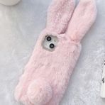 Coverzone Realme 3i Uyumlu Kılıf Peluş Tüylü Tavşan Kulak Silikon Tpu Oyuncak Kapak Açık Pembe