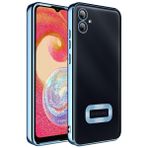 coverzone Samsung Galaxy A04E ile uyumlu Kılıf Kamera Korumalı Logo Gösteren Parlak renk kenar çizgileri ile şık bir tasarım Colored Z-Omega Kapak (SİERRA MAVİ)