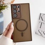 Coverzone Samsung Galaxy A25 ile uyumlu Kılıf Magnetic Wireless MagSafe ile uyumlu Full Color Kamera Lens Korumalı Buzlu Transparan Kapak Kahve