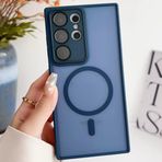 Coverzone Samsung Galaxy A25 ile uyumlu Kılıf Magnetic Wireless MagSafe ile uyumlu Full Color Kamera Lens Korumalı Buzlu Transparan Kapak Koyu Mavi