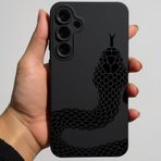 Coverzone Samsung Galaxy A35 İle Uyumlu Yüksek Kalite Özel Tasarım Kadife İç Yüzey Lansman Silikon Premium Telefon Kılıfı-SD02-Siyah Snake