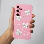 Coverzone Samsung Galaxy A36 İle Uyumlu Yüksek Kalite Özel Tasarım Kadife İç Yüzey Lansman Silikon Premium Telefon Kılıfı-SD02-Pembe Kurdele