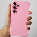 Coverzone Samsung Galaxy A54 İle Uyumlu Yüksek Kalite Özel Tasarım Kadife İç Yüzey Lansman Silikon Premium Telefon Kılıfı-SD02-Şeker Pembe